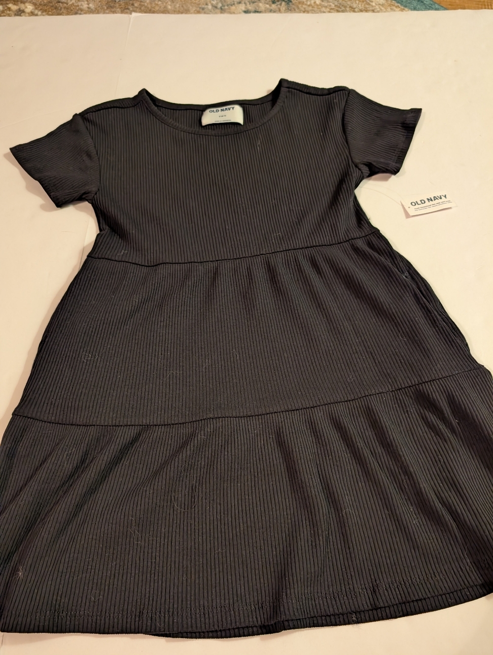 Old Navy Girls' Black Ribbed Tiered Dress 6/7